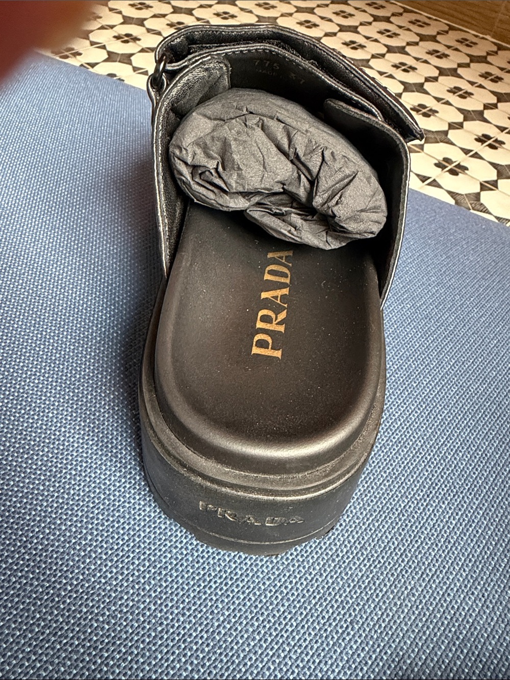 Prada Black Quilted Leather Double-Strap Slide Sandals Platform size 37 - Picture 16 of 16